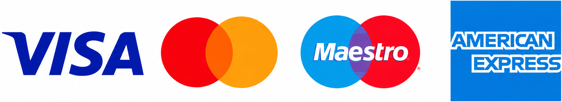 Visa, Mastercard, Maestro, American Express